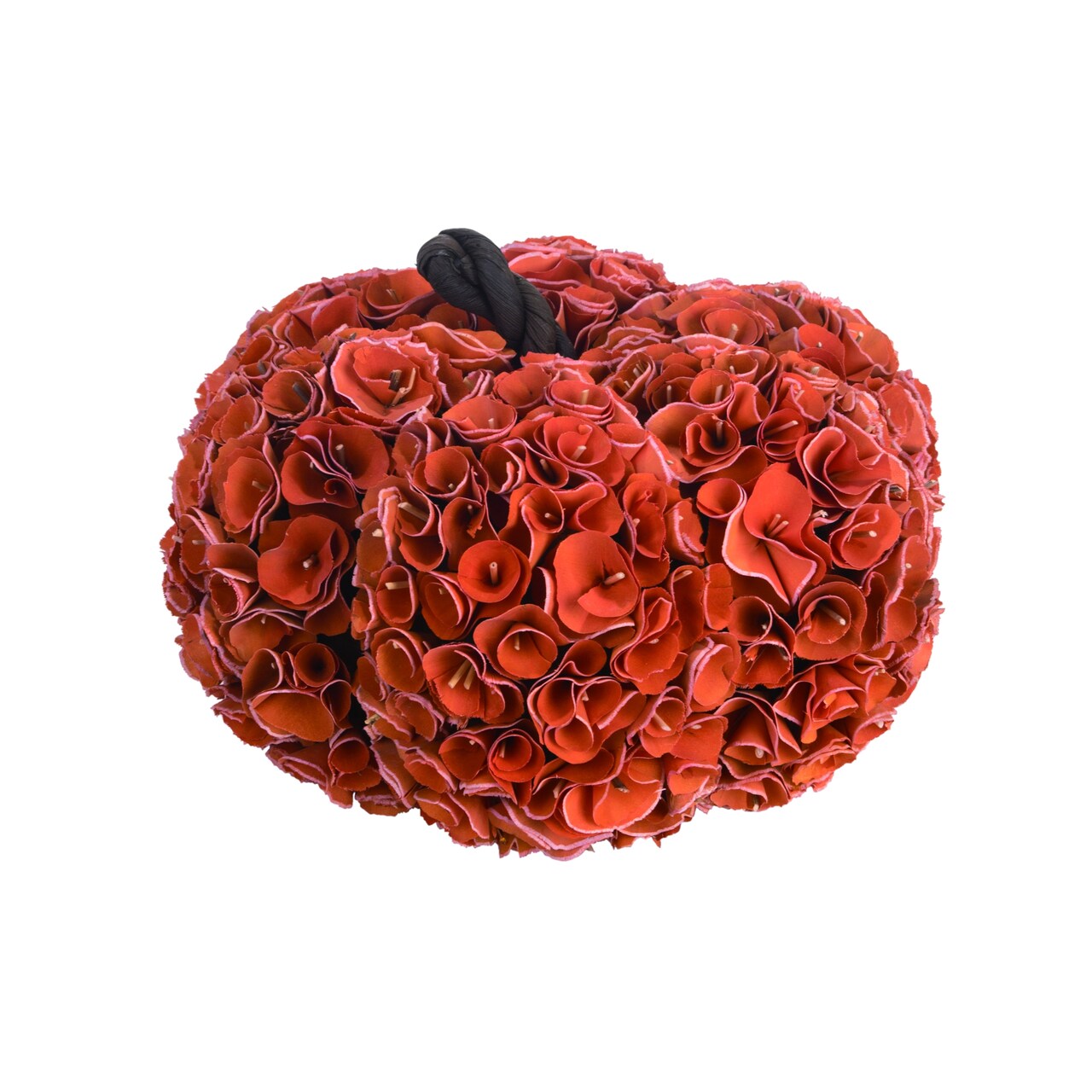 Transpac 12" Orange Wood Autumn Rosette Pumpkin - Decorative Fall Sculpture, Tabletop Home Decor, 8" H x 12" L x 12" W, Spot Clean